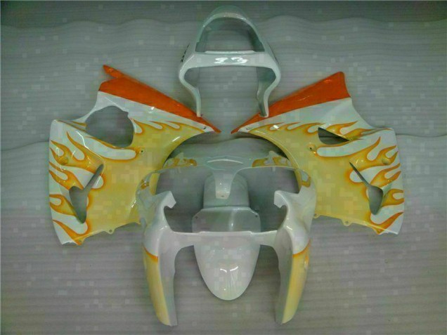 Blanco Amarillo Llama Carenado Moto Kawasaki ZX6R 00-02 Blanco Amarillo Llama Carenado Moto Kawasaki ZX6R 00-02