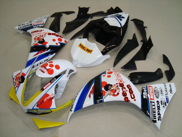 Blanco Negro Pepe Phone Carenado Moto Yamaha R1 09-11 Blanco Negro Pepe Phone Carenado Moto Yamaha R1 09-11