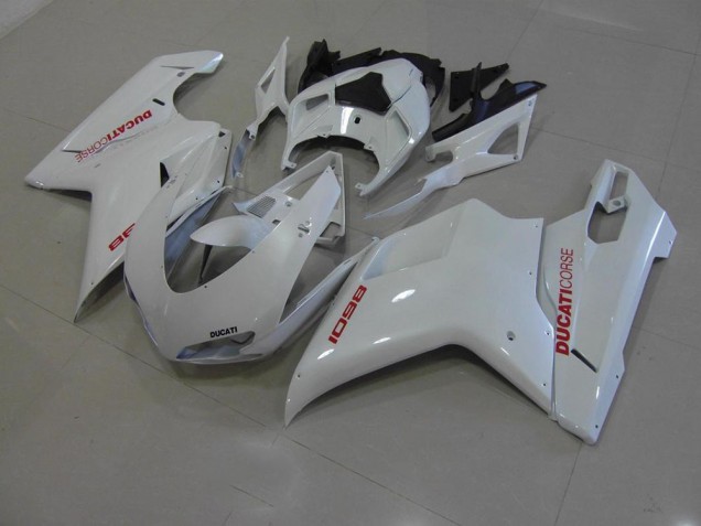 Blanco Perla con Rojo Calcomanías Carenado Moto Ducati 848 1098 1198 07-14 Blanco Perla con Rojo Calcomanías Carenado Moto Ducati 848 1098 1198 07-14