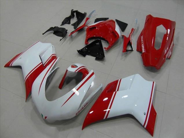 Blanco & Rojo Carrera Versión Carenado Moto Ducati 848 1098 1198 07-14 Blanco & Rojo Carrera Versión Carenado Moto Ducati 848 1098 1198 07-14