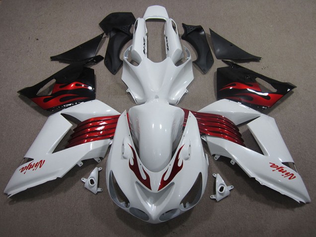 Blanco Rojo Ninja Carenado Moto Kawasaki ZX14R ZZR 1400 06-11 Blanco Rojo Ninja Carenado Moto Kawasaki ZX14R ZZR 1400 06-11