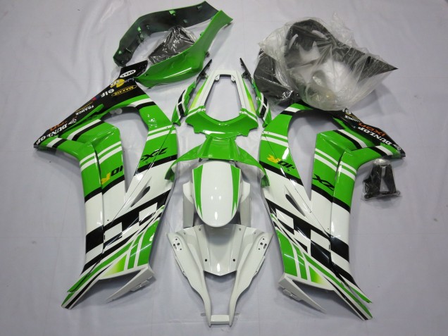 Compra Carenado Moto Kawasaki ZX10R 2011-2015 - Blanco Verde Amarillo Negro Maxxis Dunlop