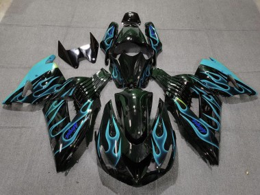 Compra Carenados Moto Kawasaki ZX14R 2006-2011 - Negro Brillante Azul Claro Llama
