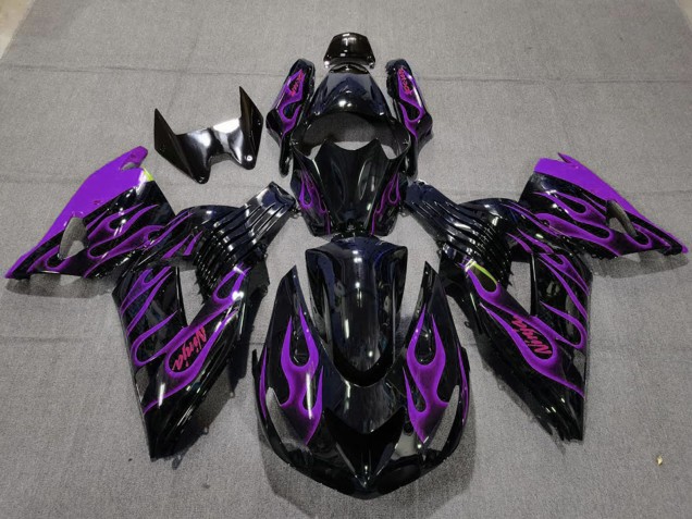 Compra Carenados Moto Kawasaki ZX14R 2006-2011 - Negro Brillante Púrpura Llama