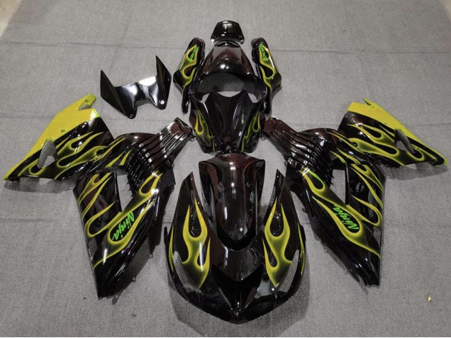 Compra Carenados Moto Kawasaki ZX14R 2006-2011 - Negro Brillante Amarillo Llama