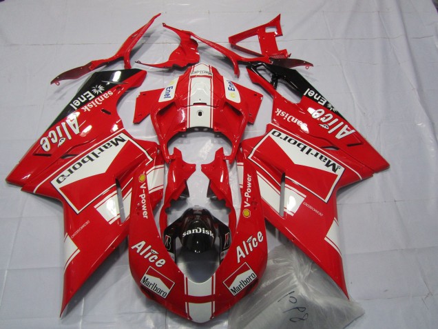 Compra Carenados Moto Ducati 848 1098 1198 2007-2014 - Blanco Rojo Negro Brillante Marlboro Alice