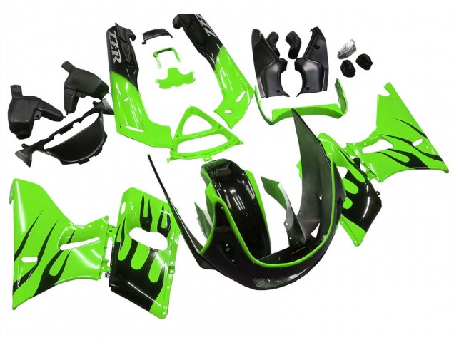 Compra Carenados Moto Kawasaki ZZR400 1993-2007 - Verde Negro Brillante Llama