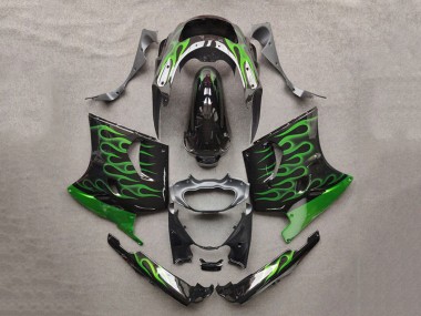 Compra Carenados Moto Kawasaki ZZR1100 1993-2003 - Negro Brillante Verde Llama