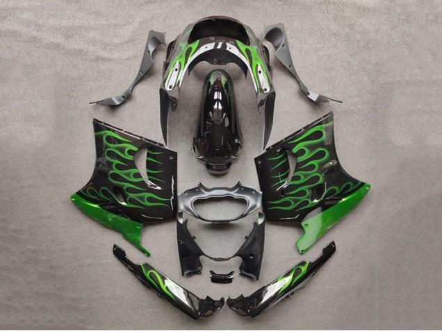Compra Carenados Moto Kawasaki ZZR1100 1993-2003 - Negro Brillante Verde Llama