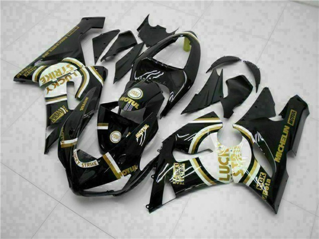 Compra Carenados Moto Kawasaki ZX6R 2005-2006 - Negro Brillante Blanco Oro Lucky Strike
