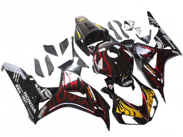 Compra Carenados Moto Honda CBR1000RR 2006-2007 - Negro Brillante Amarillo Rojo Llama