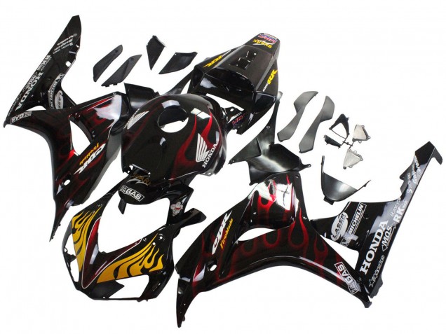 Compra Carenados Moto Honda CBR1000RR 2006-2007 - Negro Brillante Amarillo Rojo Llama
