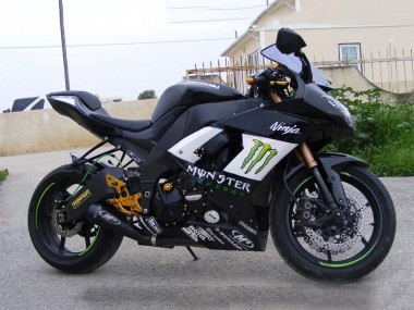Compra Carenados Moto Kawasaki ZX10R 2008-2010 - Negro Brillante Blanco Verde Monstruo Elf