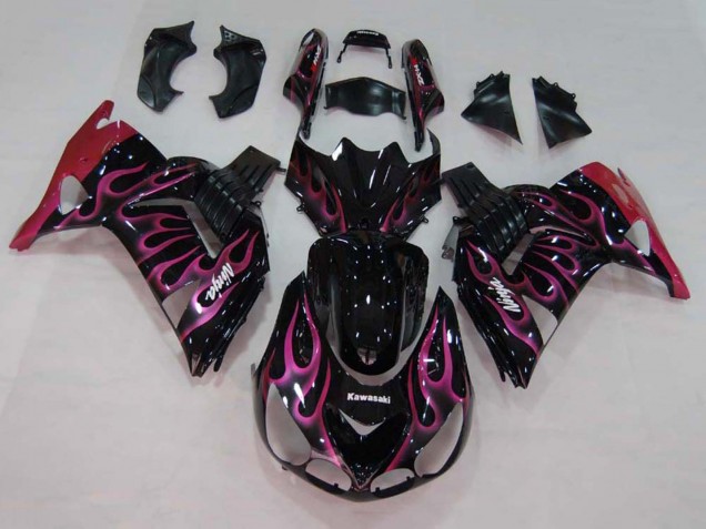 Compra Carenados Moto Kawasaki ZX14R ZZR1400 2006-2011 - Negro Brillante Rojo Rosa Llama
