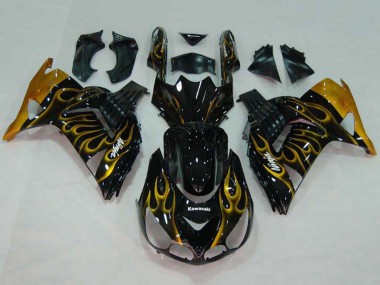 Compra Carenados Moto Kawasaki ZX14R ZZR1400 2006-2011 - Negro Brillante Oro Llama
