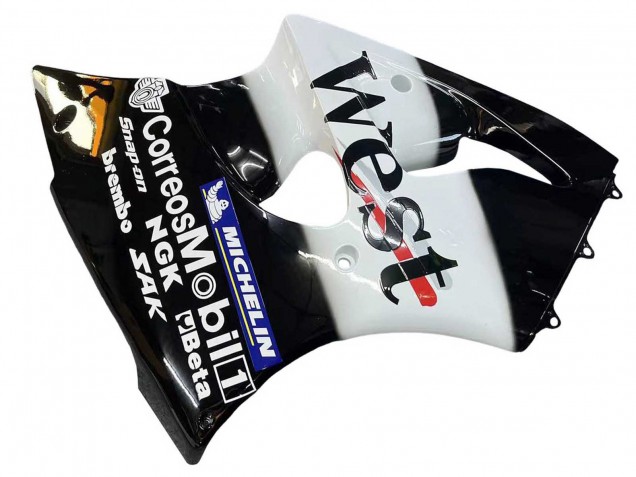 Compra Carenados Moto Kawasaki ZX6R 2000-2002 - Negro Brillante Blanco West Michelin