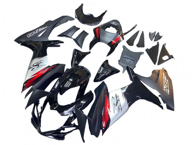 Compra Carenados Moto Suzuki GSXR 600 / GSXR 750 2011-2024 - Negro Brillante Falsificado FibraCarbono Plata Rojo