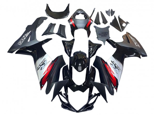 Compra Carenados Moto Suzuki GSXR 600 / GSXR 750 2011-2024 - Negro Brillante Falsificado FibraCarbono Plata Rojo