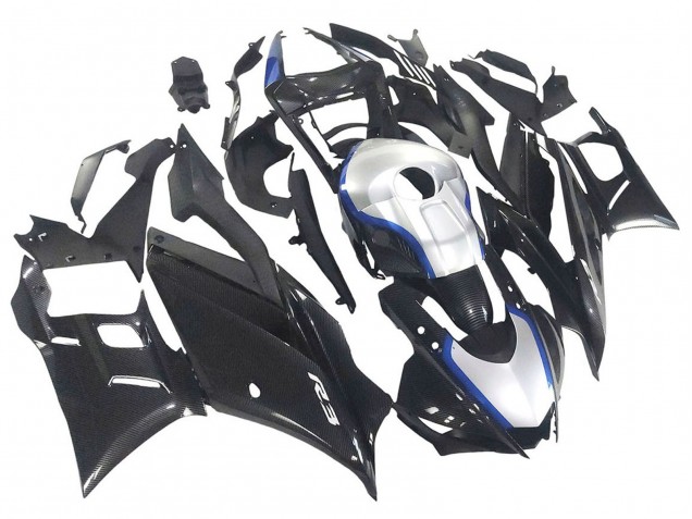 Compra Carenados Moto Yamaha YZF R3/R25 2022-2024 - Negro FibraCarbono Estilo Plata Azul