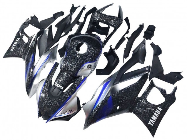 Compra Carenados Moto Yamaha YZF R3/R25 2022-2024 - Marble Negro Plata Azul Falsificado FibraCarbono Estilo