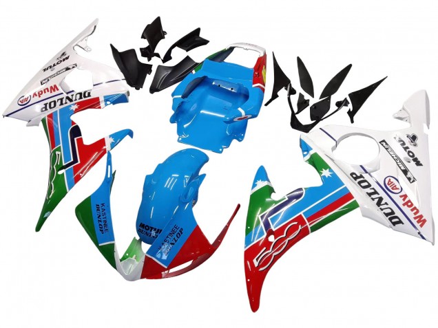 Compra Carenados Moto Yamaha YZF 600 R6 2005 - Azul Claro Blanco Verde Rojo Kastinee Dunlop Motul