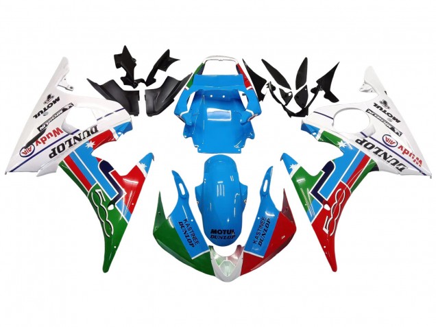 Compra Carenados Moto Yamaha YZF 600 R6 2005 - Azul Claro Blanco Verde Rojo Kastinee Dunlop Motul