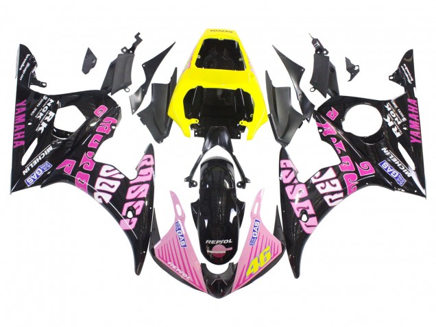 Compra Carenados Moto Yamaha YZF 600 R6 2005 - Negro Rosa Amarillo Repsol 46