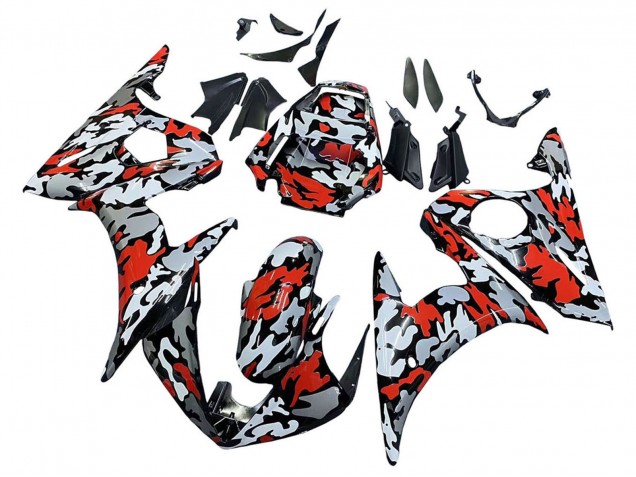 Compra Carenados Moto Yamaha YZF 600 R6 2005 - Negro Rojo Gris Camouflage