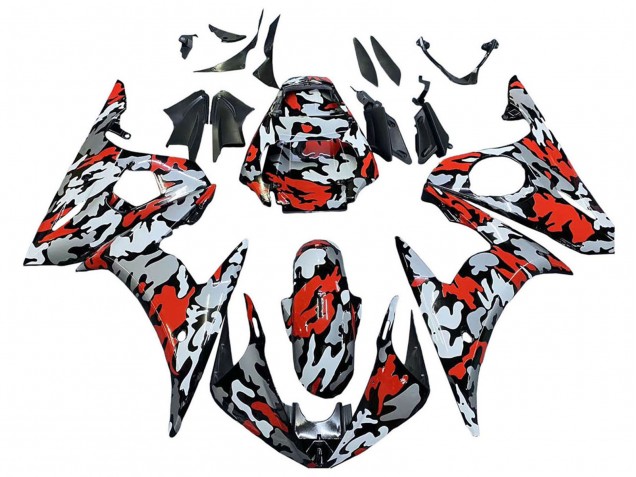 Compra Carenados Moto Yamaha YZF 600 R6 2005 - Negro Rojo Gris Camouflage