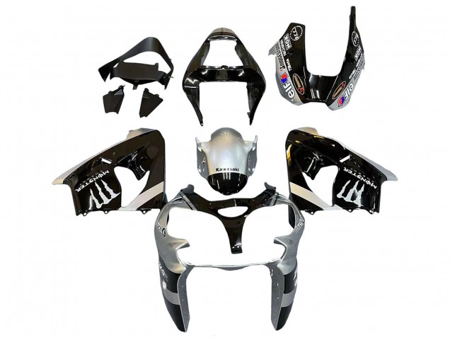 Compra Carenados Moto Kawasaki ZX9R 2002-2003 - Plata Negro Brillante Monstruo Elf