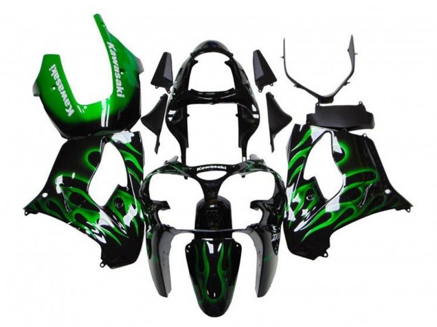 Compra Carenados Moto Kawasaki ZX9R 2000-2001 - Negro Brillante Verde Llama Blanco
