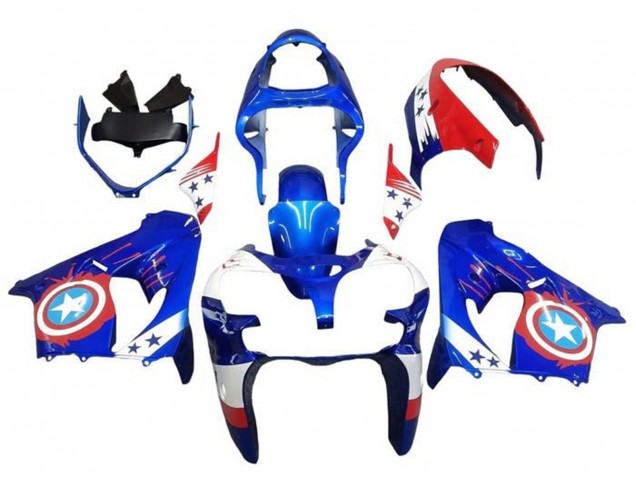 Compra Carenados Moto Kawasaki ZX9R 2002-2003 - Azul Blanco Rojo Captain America Estrella