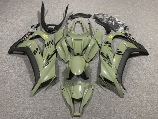 Compra Carenados Moto Kawasaki ZX10R 2011-2015 - Verde Oscuro Militar Negro Amarillo Estrella