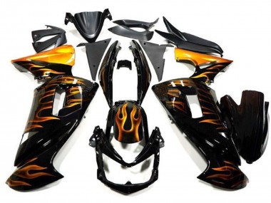 Compra Carenados Moto Kawasaki Ninja 650 EX650 2006-2008 - Negro Brillante Oro Llama