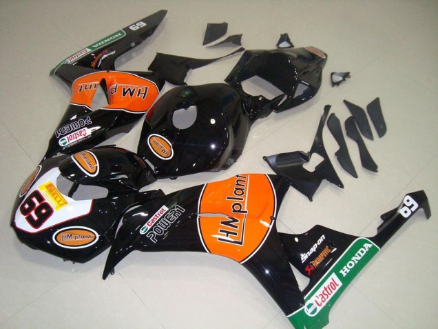 Compra Carenados Moto Honda CBR1000RR 2006-2007 - Negro Brillante Naranja Verde Hm Plant Carrera 69