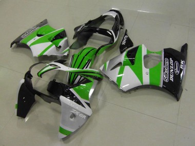 Compra Carenados Moto Kawasaki ZX6R 2000-2002 - Blanco Verde Negro Brillante Raya Silkolene Dunlop