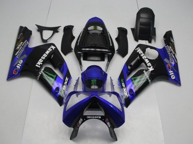 Compra Carenados Moto Kawasaki ZX6R 2003-2004 - Negro Brillante Azul Verde Monstruo