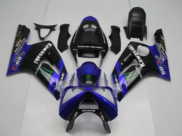 Compra Carenados Moto Kawasaki ZX6R 2003-2004 - Negro Brillante Azul Verde Monstruo