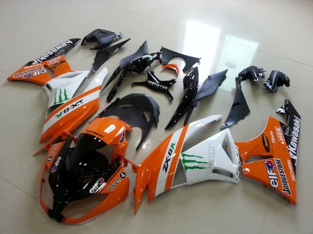 Compra Carenados Moto Kawasaki ZX6R 2009-2012 - Naranja Blanco Negro Brillante Verde Elf Bridgestone Monstruo