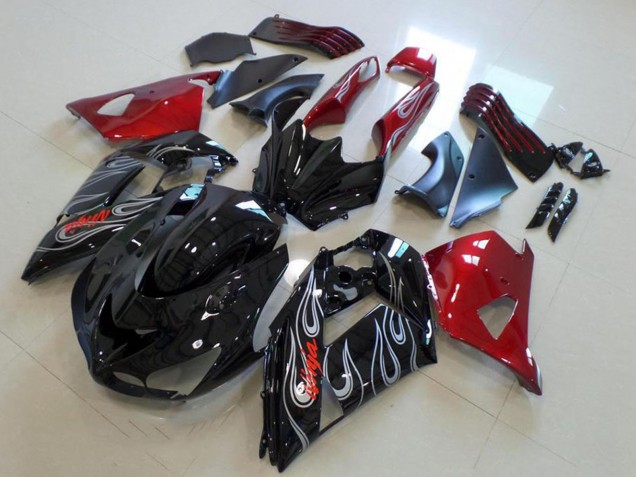 Compra Carenados Moto Kawasaki ZX14R ZZR1400 2006-2011 - Rojo Negro Brillante Plata Llama