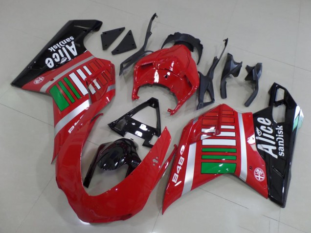 Compra Carenados Moto Ducati 848 2007-2014 - Rojo Plata Verde Negro Brillante Alice Sandisk