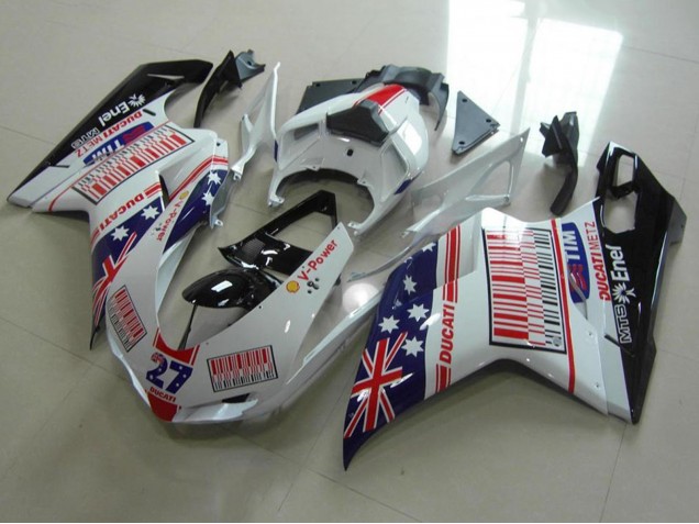 Compra Carenados Moto Ducati 848 1098 1198 2007-2014 - Blanco Azul Rojo Negro Brillante American Flag Tim 27