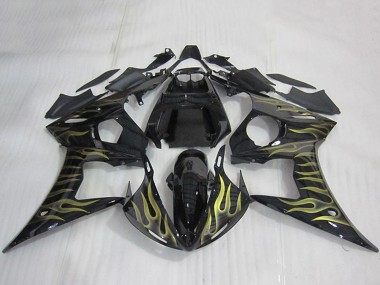 Compra Carenados Moto Yamaha YZF R6 2003-2004 - Negro Brillante Oro Llama