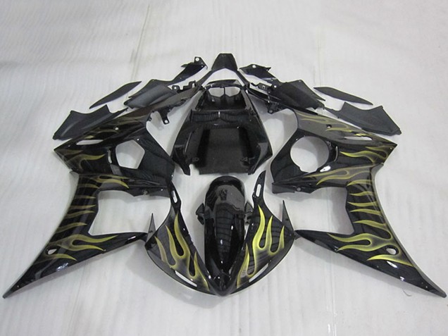 Compra Carenados Moto Yamaha YZF R6 2003-2004 - Negro Brillante Oro Llama