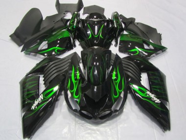 Compra Carenados Moto Kawasaki ZX14R ZZR1400 2006-2011 - Negro Brillante Verde Llama