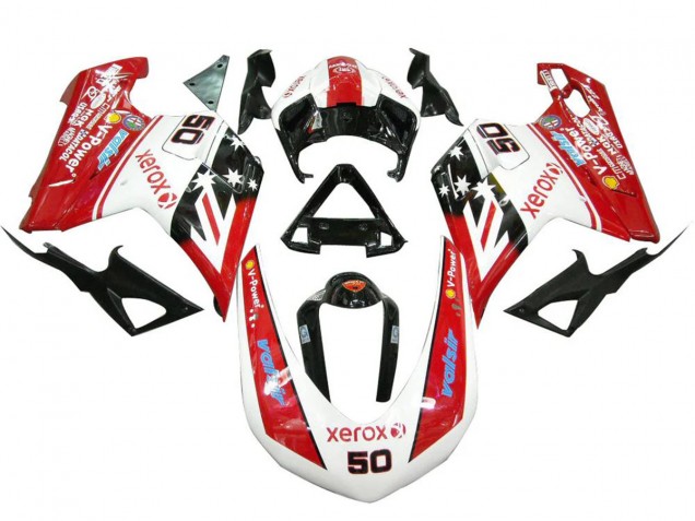 Compra Carenados Moto Ducati 848 1098 1198 2007-2014 - Blanco Rojo Negro Brillante Valsir Xerox 50