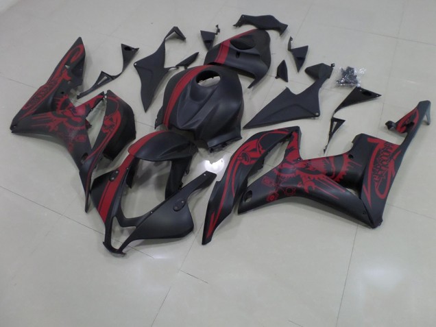 Negro Mate Rojo Cráneo con Raya Carenado Moto Honda CBR 600 RR 07-08 Negro Mate Rojo Cráneo con Raya Carenado Moto Honda CBR 600 RR 07-08