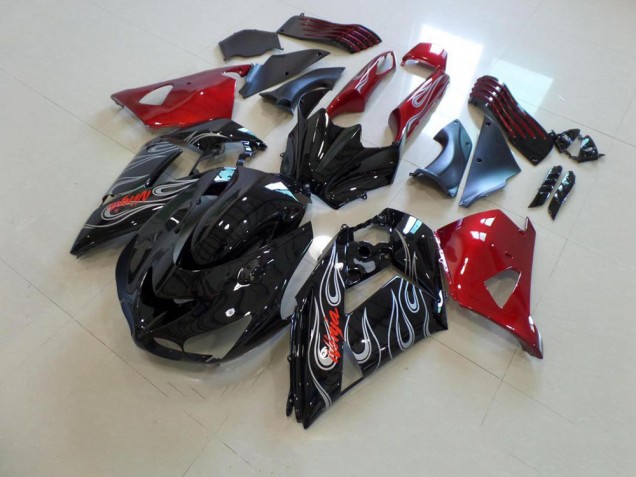 Negro Nd Rojo Plata Llama Carenado Moto Kawasaki ZX14R ZZR 1400 06-11 Negro Nd Rojo Plata Llama Carenado Moto Kawasaki ZX14R ZZR 1400 06-11