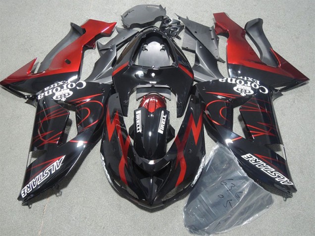 Negro Rojo Corona Extra Carenado Moto Kawasaki ZX10R 06-07 Negro Rojo Corona Extra Carenado Moto Kawasaki ZX10R 06-07