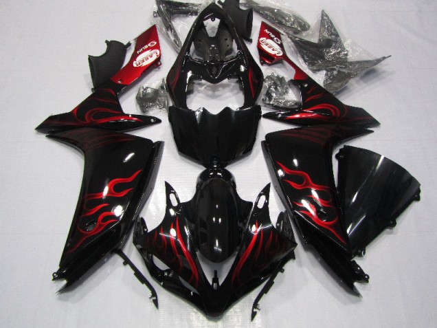Negro Rojo Llama Carenado Moto Yamaha R1 07-08 Negro Rojo Llama Carenado Moto Yamaha R1 07-08